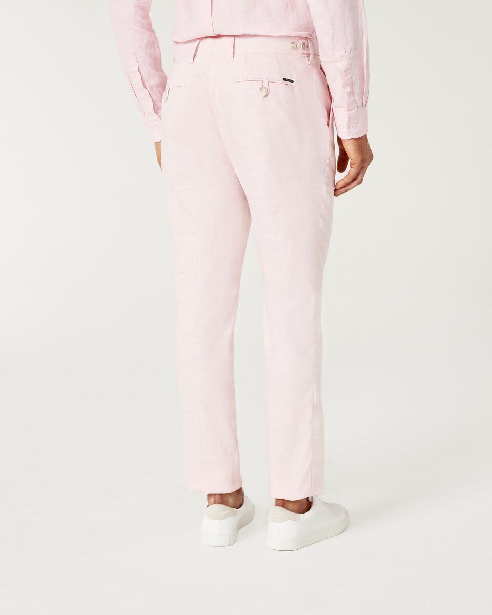 Mens Pale Pink Relaxed Slim Linen Tailored Suit Pant